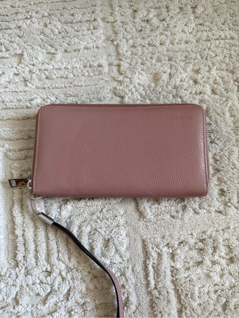Bostanten Leather Zip-Around Wristlet Wallet Dusty Rose